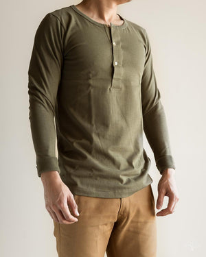 Merz b. Schwanen 206 Long Sleeve Henley - Army