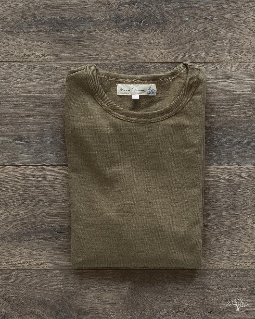 Merz b. Schwanen 215 2-Thread Organic Cotton Crew Neck Tee - Army