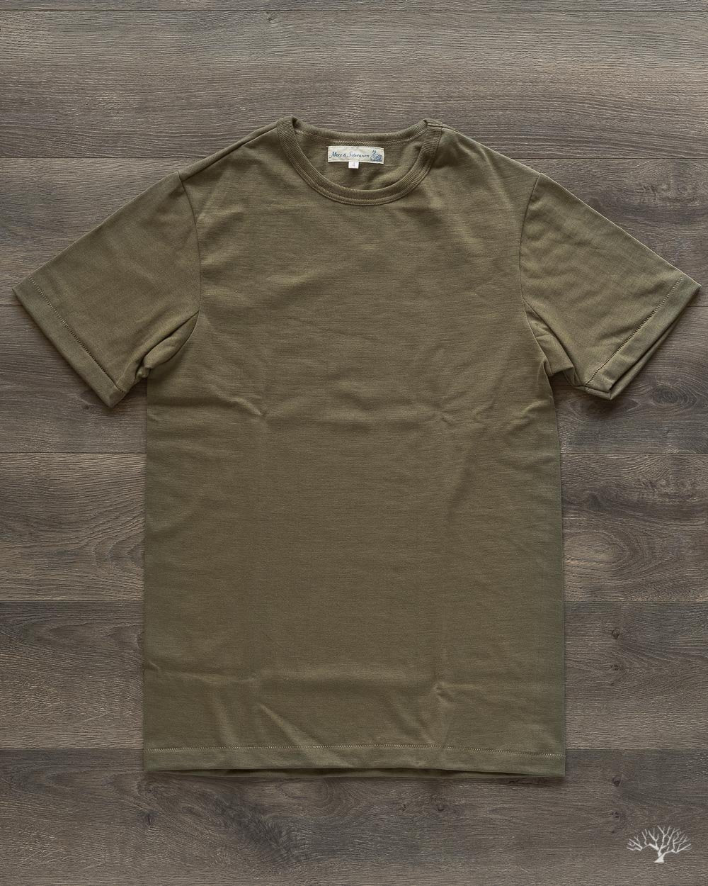 Merz b. Schwanen 215 2-Thread Organic Cotton Crew Neck Tee - Army