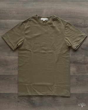 Merz b. Schwanen 215 2-Thread Organic Cotton Crew Neck Tee - Army