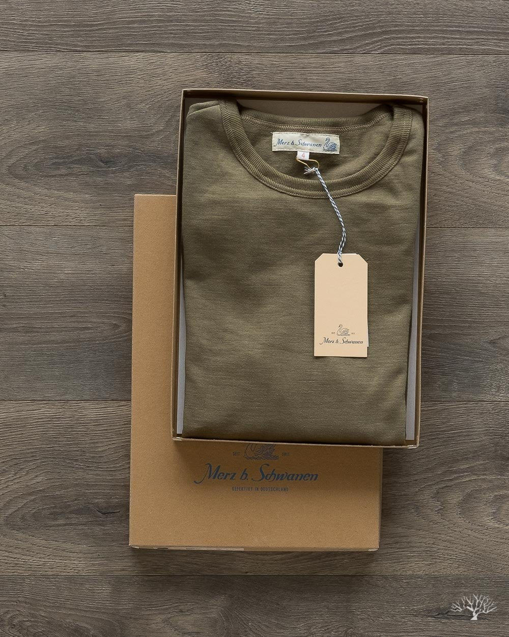 Merz b. Schwanen 215 2-Thread Organic Cotton Crew Neck Tee - Army