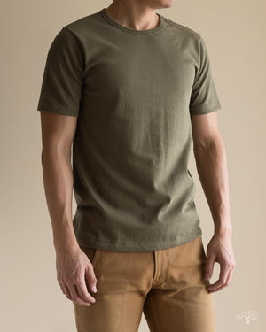 Merz b. Schwanen 215 2-Thread Organic Cotton Crew Neck Tee - Army