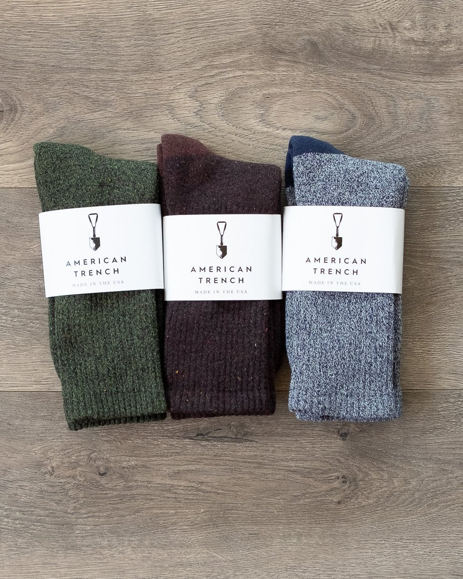 American Trench Recycled Marl Socks Three-Pack (Moss, Mocha, and Navy)