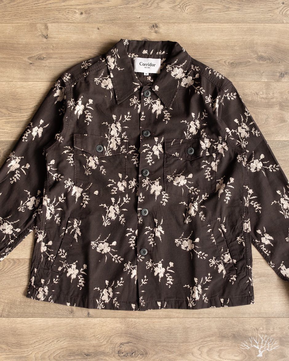 Corridor Black Floral Handblock Military Jacket