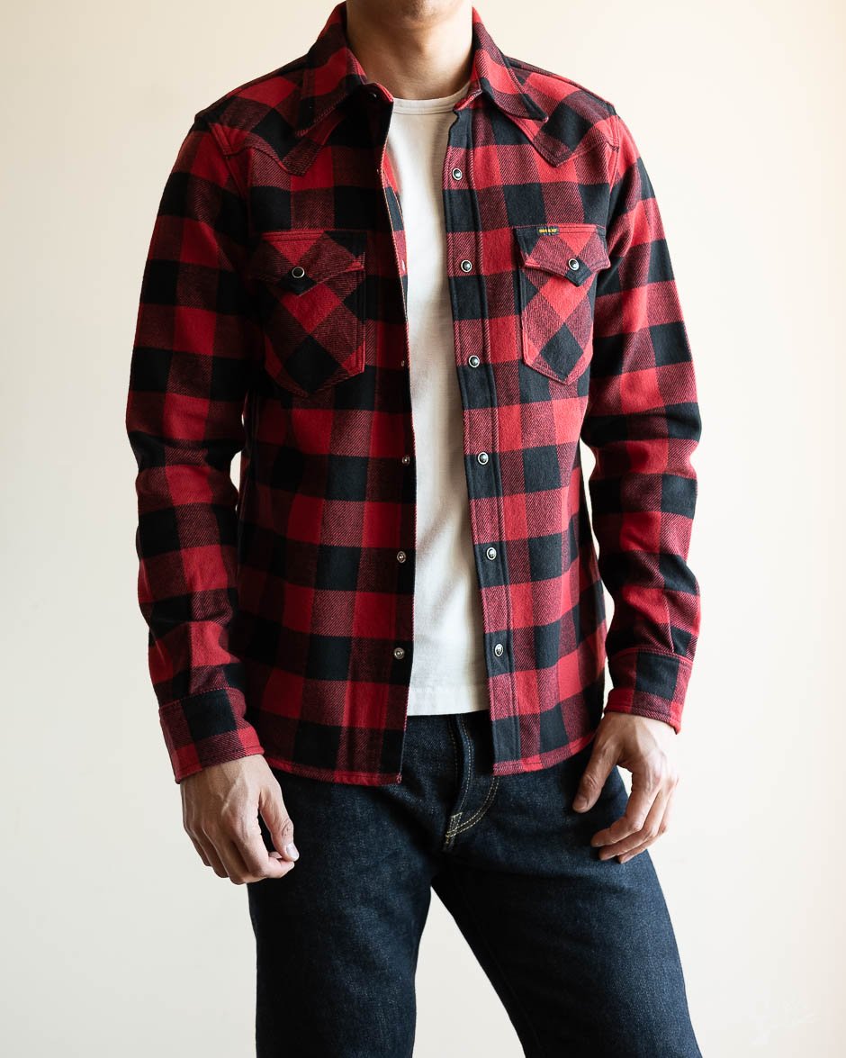 IHSH-232-RED Ultra Heavy Flannel Western Shirt - Red/Black