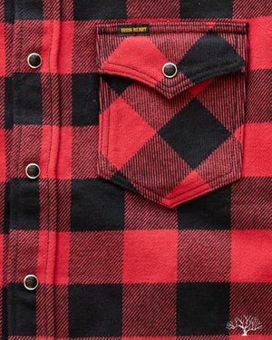 IHSH-232-RED Ultra Heavy Flannel Western Shirt - Red/Black