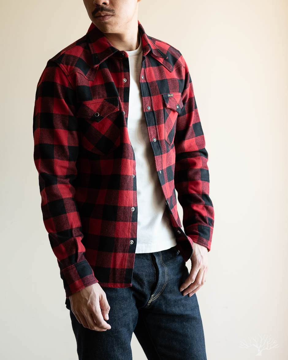 IHSH-232-RED Ultra Heavy Flannel Western Shirt - Red/Black