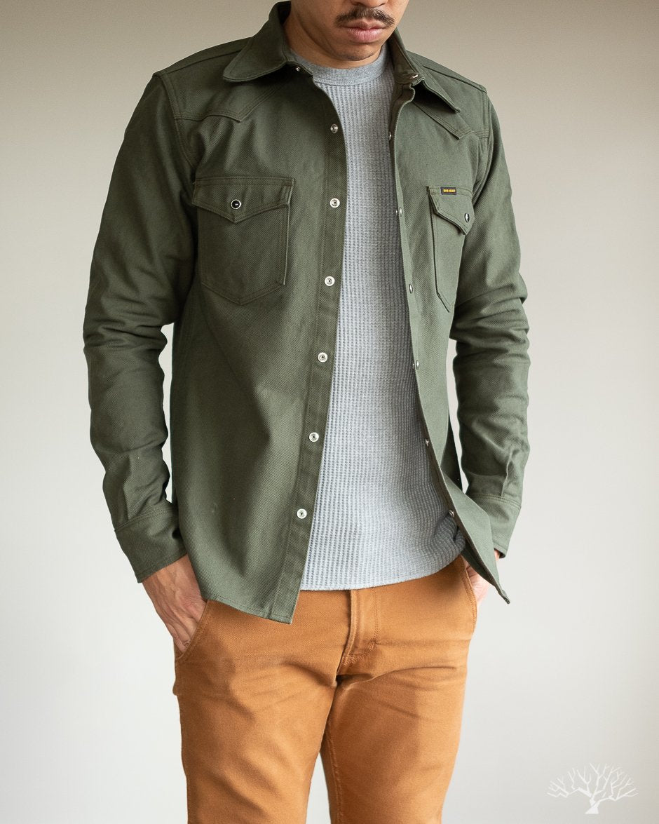 Iron Heart IHSH-235-OLV Military Serge Olive Western Shirt