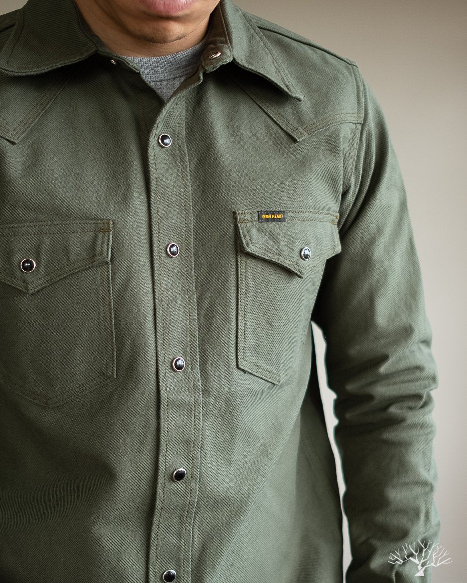 Iron Heart IHSH-235-OLV Military Serge Olive Western Shirt