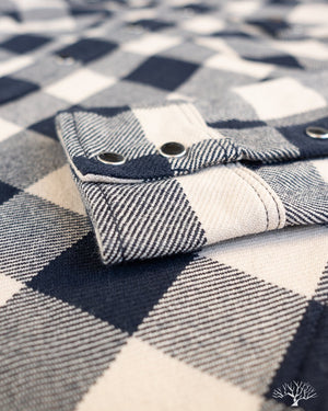 Iron Heart Ultra Heavy Flannel Navy-Ivory Buffalo Check Flannel Western Shirt
