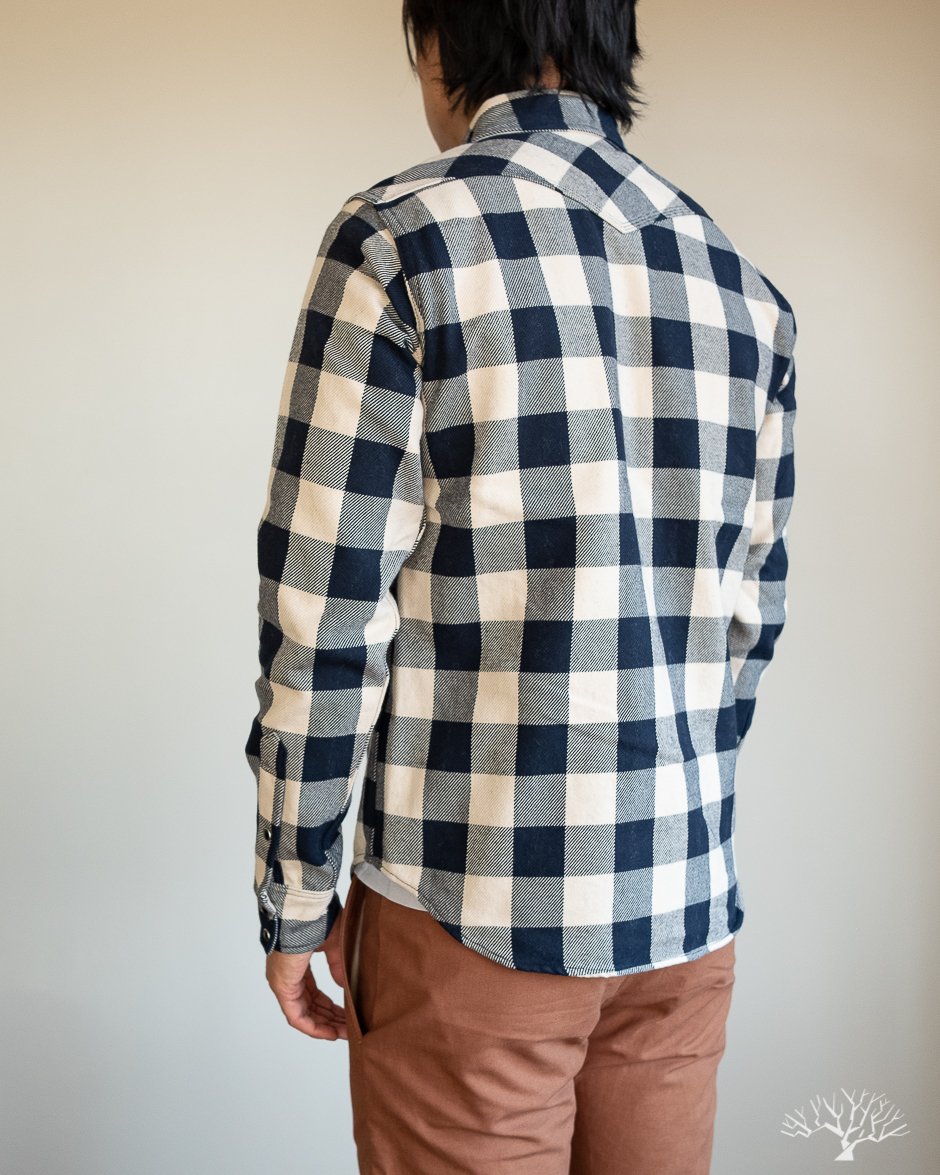 Iron Heart Ultra Heavy Flannel Navy-Ivory Buffalo Check Flannel Western Shirt