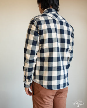 Iron Heart Ultra Heavy Flannel Navy-Ivory Buffalo Check Flannel Western Shirt