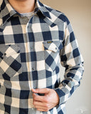 Iron Heart Ultra Heavy Flannel Navy-Ivory Buffalo Check Flannel Western Shirt