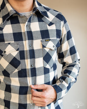 Iron Heart Ultra Heavy Flannel Navy-Ivory Buffalo Check Flannel Western Shirt