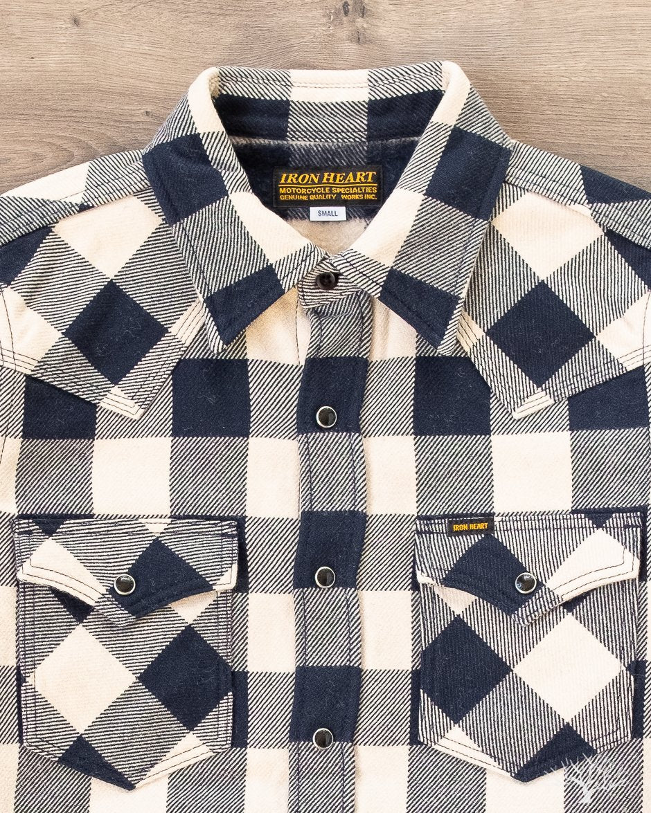 Iron Heart Ultra Heavy Flannel Navy-Ivory Buffalo Check Flannel Western Shirt