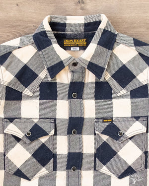 Iron Heart Ultra Heavy Flannel Navy-Ivory Buffalo Check Flannel Western Shirt