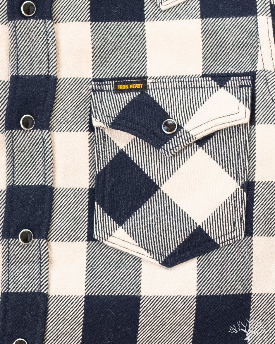 Iron Heart Ultra Heavy Flannel Navy-Ivory Buffalo Check Flannel Western Shirt