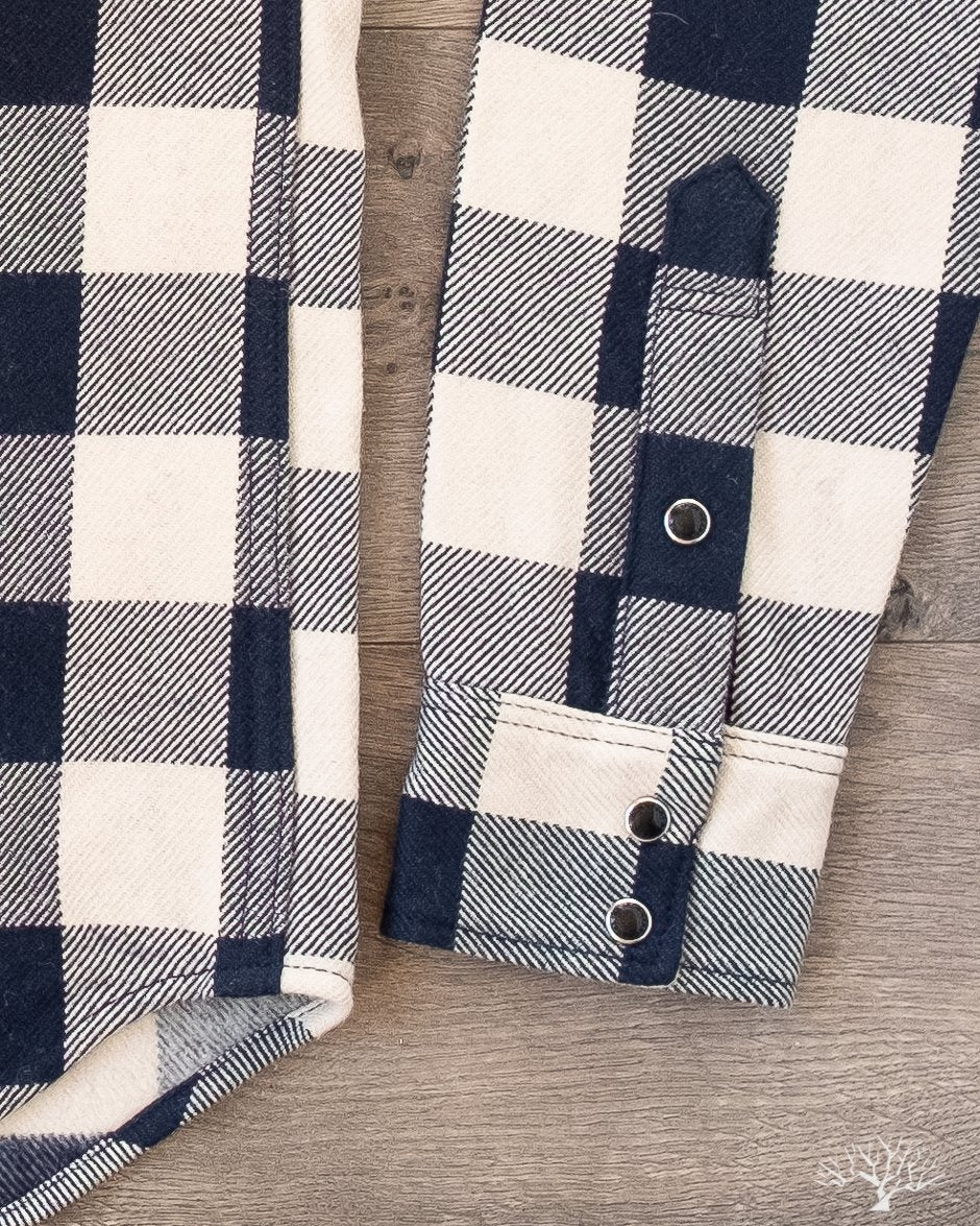 Iron Heart Ultra Heavy Flannel Navy-Ivory Buffalo Check Flannel Western Shirt