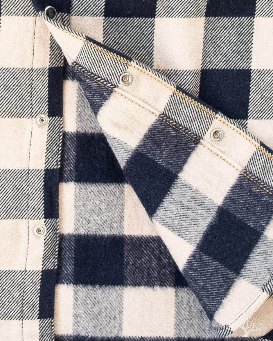 Iron Heart Ultra Heavy Flannel Navy-Ivory Buffalo Check Flannel Western Shirt