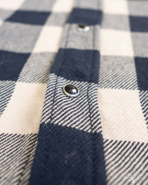 Iron Heart Ultra Heavy Flannel Navy-Ivory Buffalo Check Flannel Western Shirt