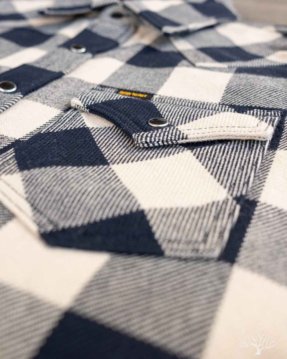 Iron Heart Ultra Heavy Flannel Navy-Ivory Buffalo Check Flannel Western Shirt