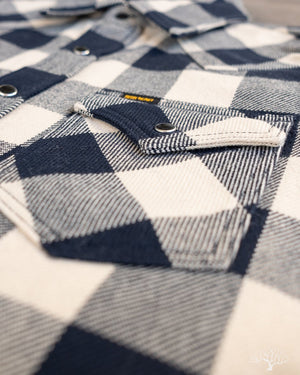 Iron Heart Ultra Heavy Flannel Navy-Ivory Buffalo Check Flannel Western Shirt