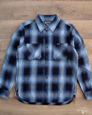 Iron Heart IHSH-277-IND 9oz Selvedge Ombré Check Work Shirt - Indigo