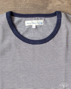 Merz b. Schwanen 215 Crew Neck Tee - Striped Ink Blue / Nature