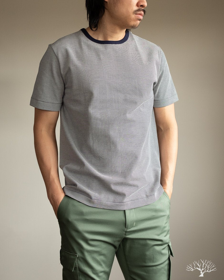 Merz b. Schwanen 215 Crew Neck Tee - Striped Ink Blue / Nature