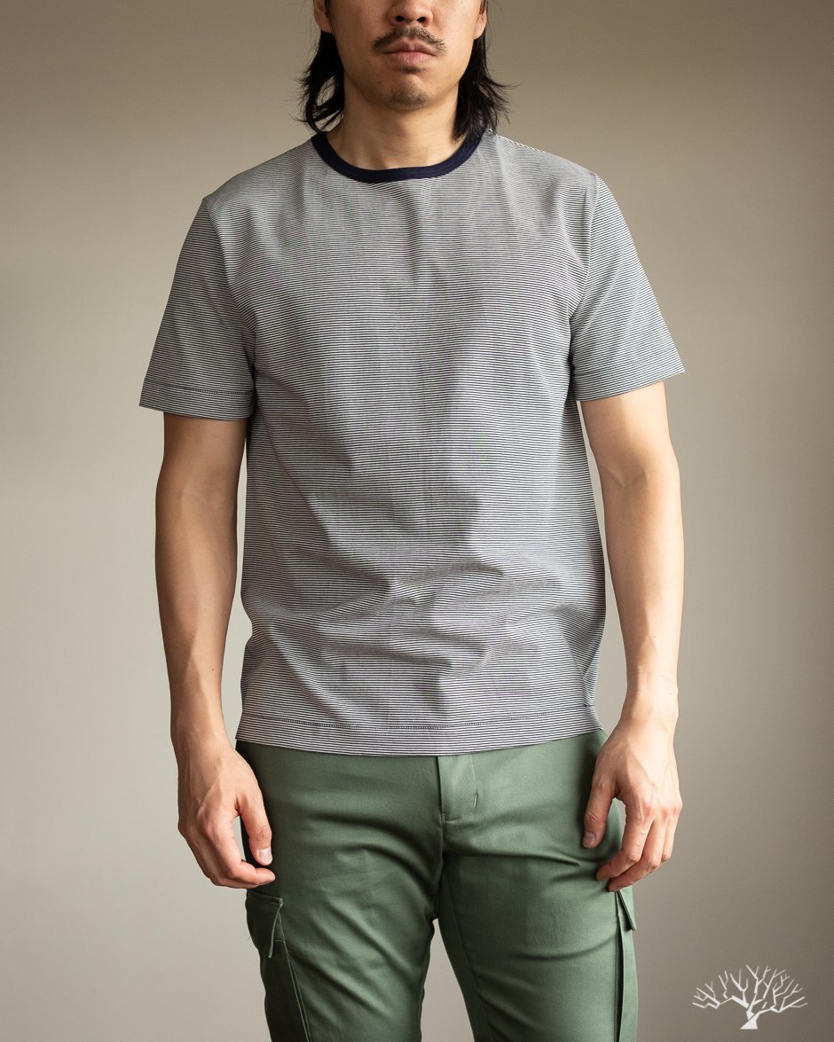 Merz b. Schwanen 215 Crew Neck Tee - Striped Ink Blue / Nature