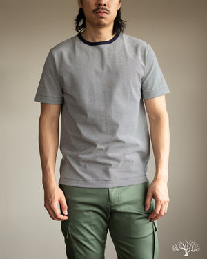 Merz b. Schwanen 215 Crew Neck Tee - Striped Ink Blue / Nature