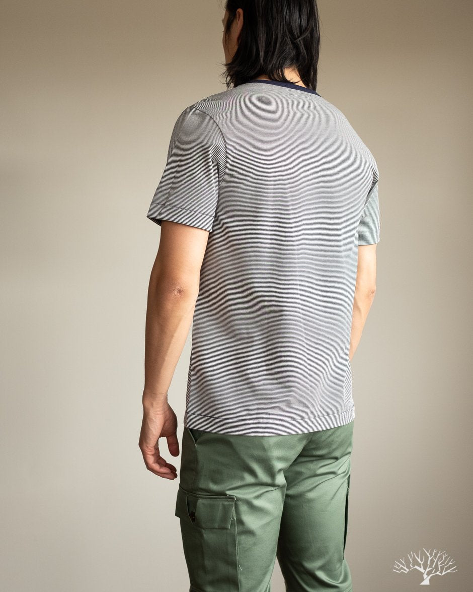 Merz b. Schwanen 215 Crew Neck Tee - Striped Ink Blue / Nature