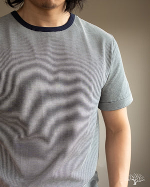 Merz b. Schwanen 215 Crew Neck Tee - Striped Ink Blue / Nature