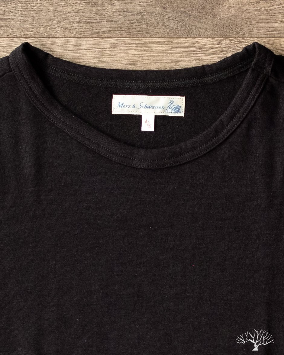 Merz b. Schwanen 2W15 Merino Wool Crew Neck Tee - Black