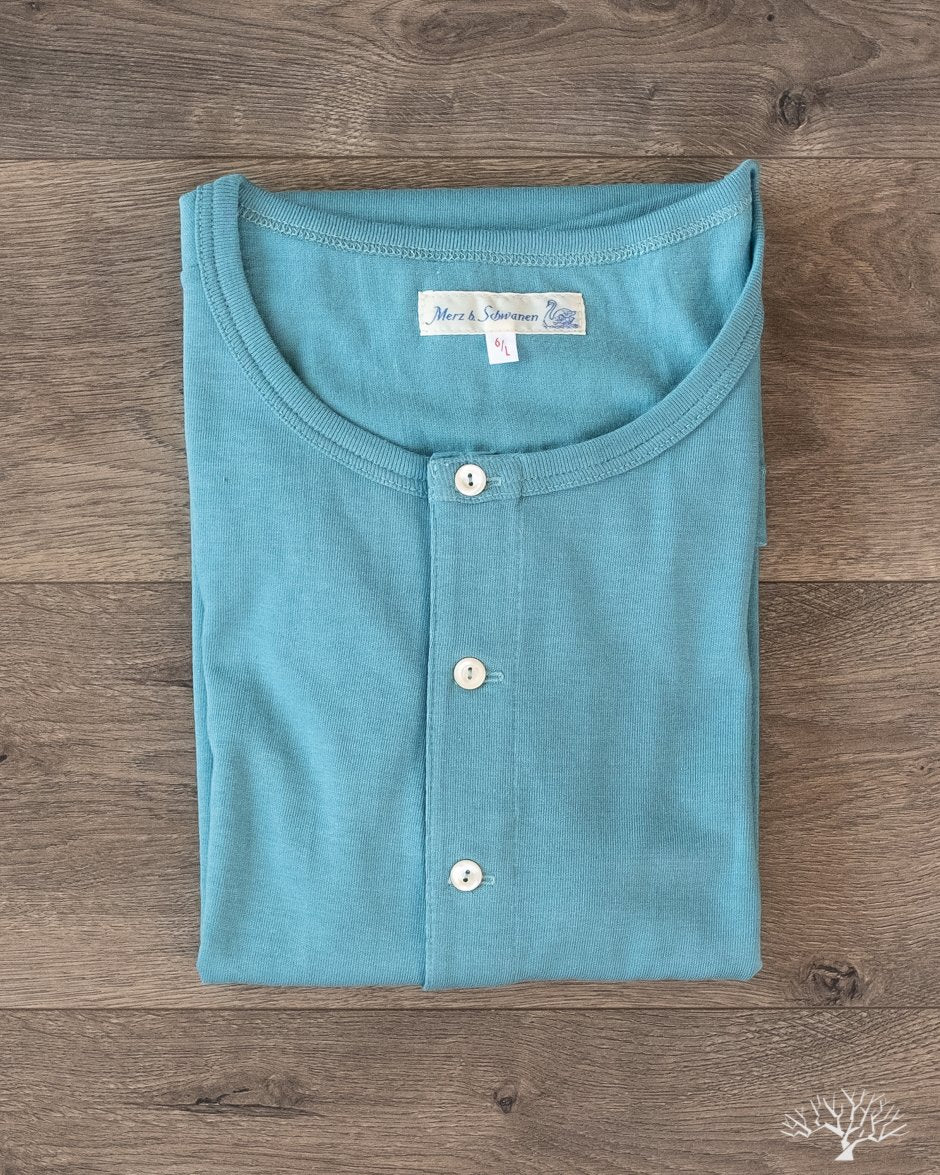 Merz b. Schwanen 207 Short Sleeve Henley - Aqua