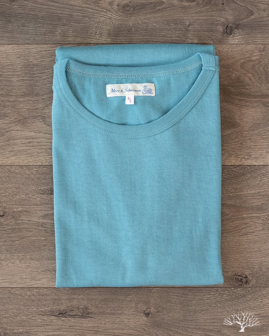 Merz b. Schwanen 215 2-Thread Organic Cotton Crew Neck Tee - Aqua
