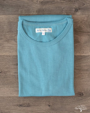 Merz b. Schwanen 215 2-Thread Organic Cotton Crew Neck Tee - Aqua