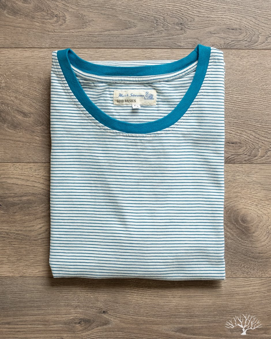 Merz b. Schwanen CT03 Striped Tee - White / Aqua