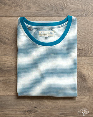 Merz b. Schwanen CT03 Striped Tee - White / Aqua