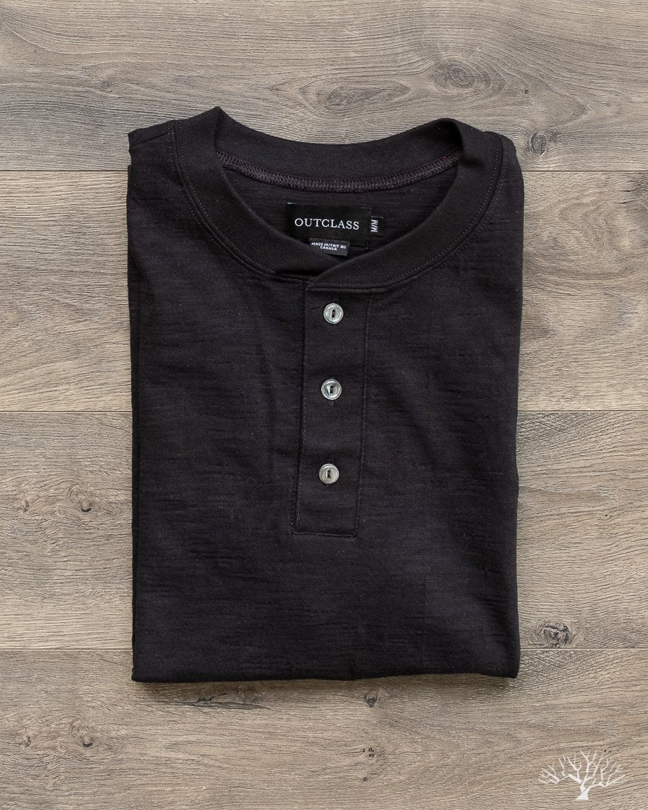 Slub Short-Sleeve Henley - Black