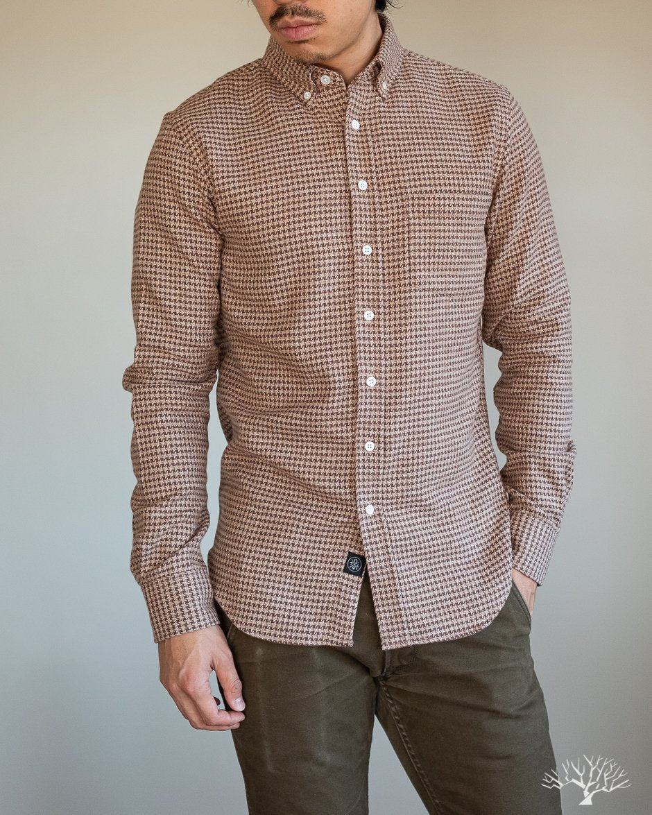 Houndstooth Flannel Shirt - Camel