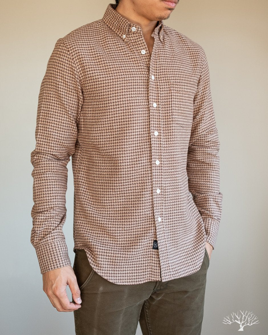 Houndstooth Flannel Shirt - Camel