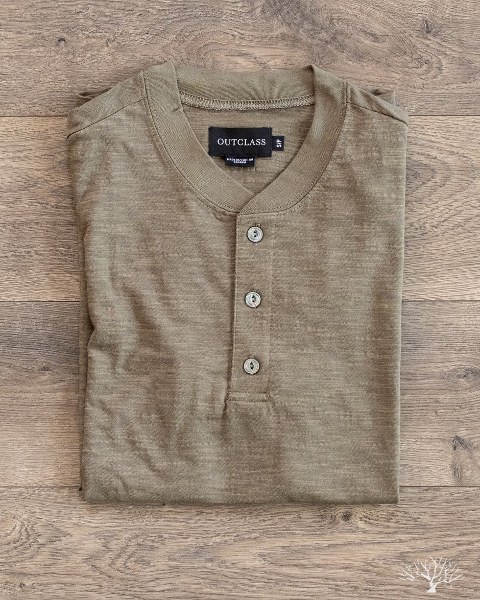 Outclass Slub Short-Sleeve Henley - Olive